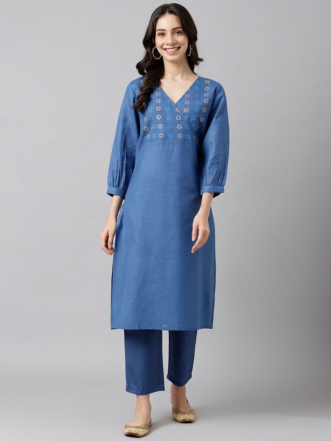 deckedup women v-neck floral printed angrakha kurta