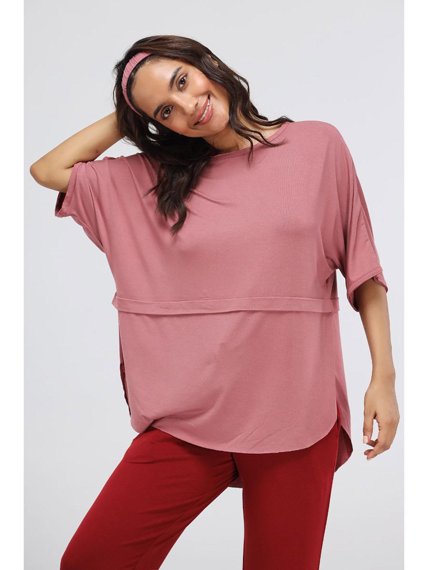 deco rose modal oversized lounge top - pink
