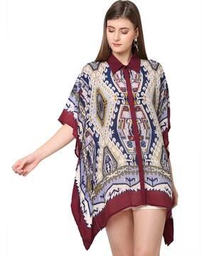 decorative/art deco print collar-neck tunic