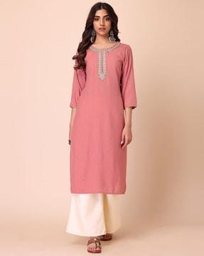 decorative/art deco round neck straight kurta