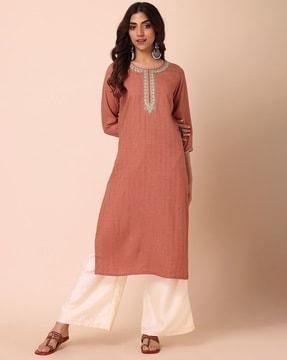 decorative/art deco round neck straight kurta