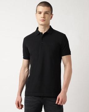 decorative reflective cotton blend slim fit polo t-shirt