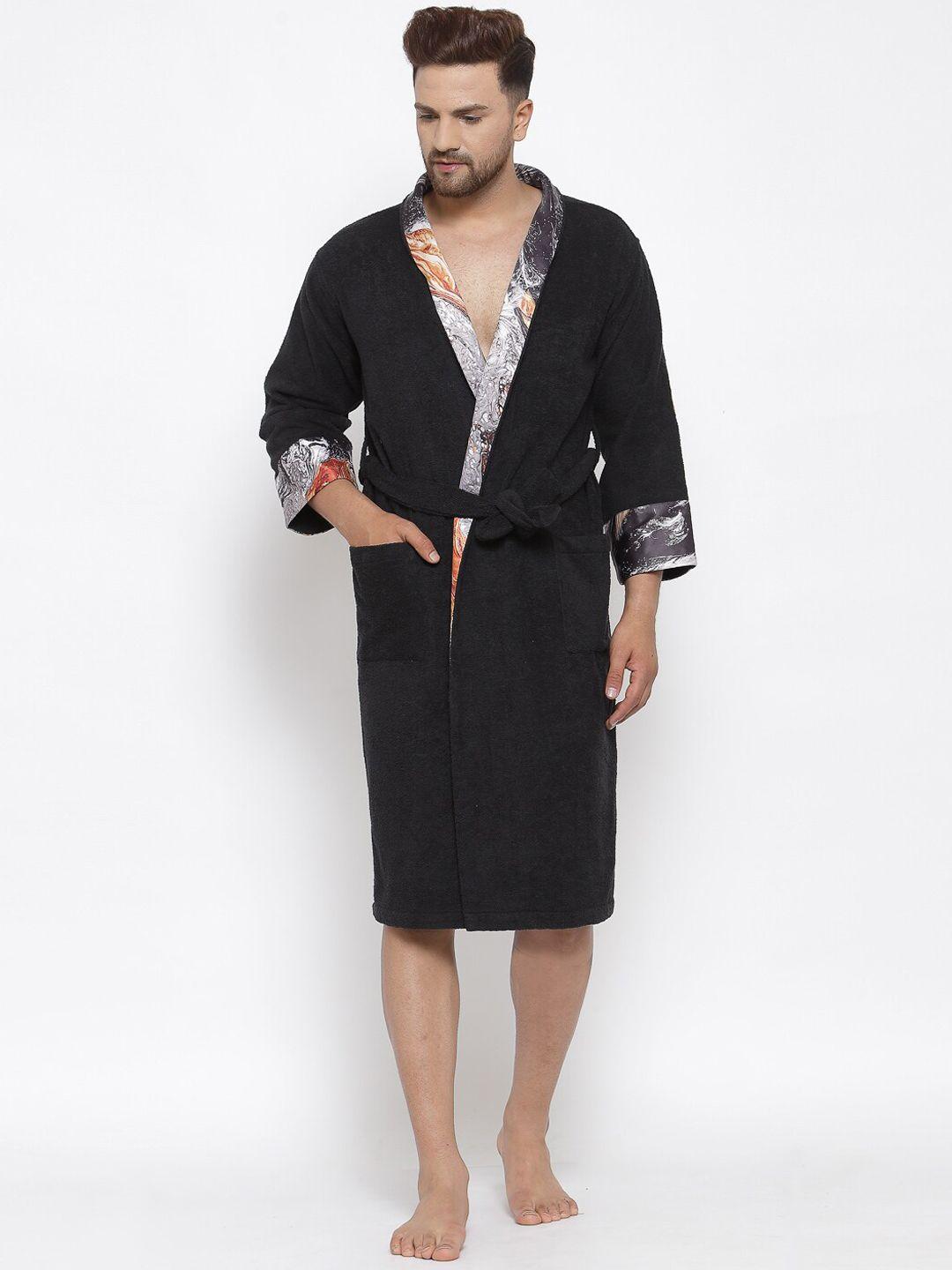 decorealm unisex black solid cotton bath robe