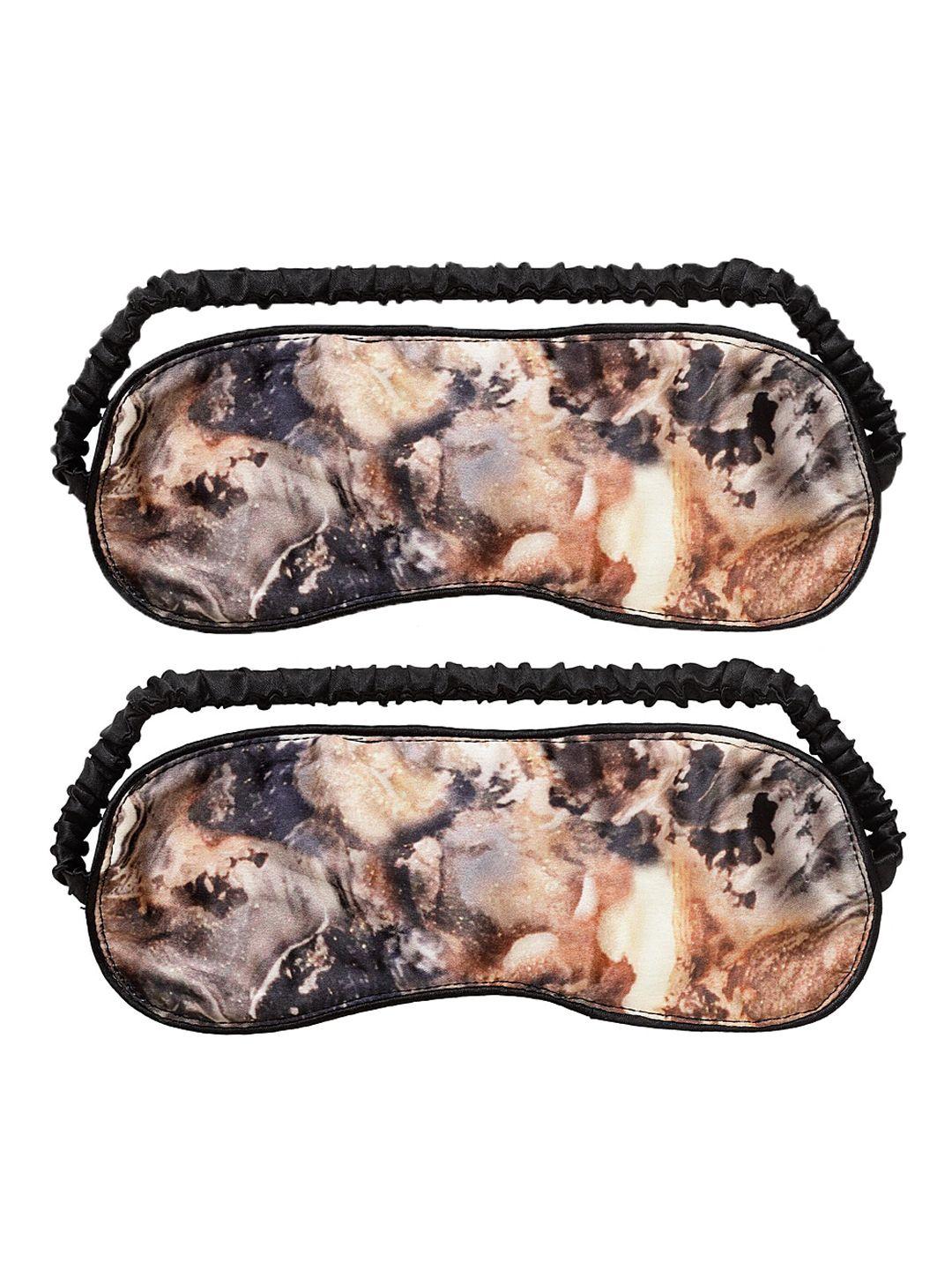 decorealm unisex pack of 2 black & brown printed travel eye masks