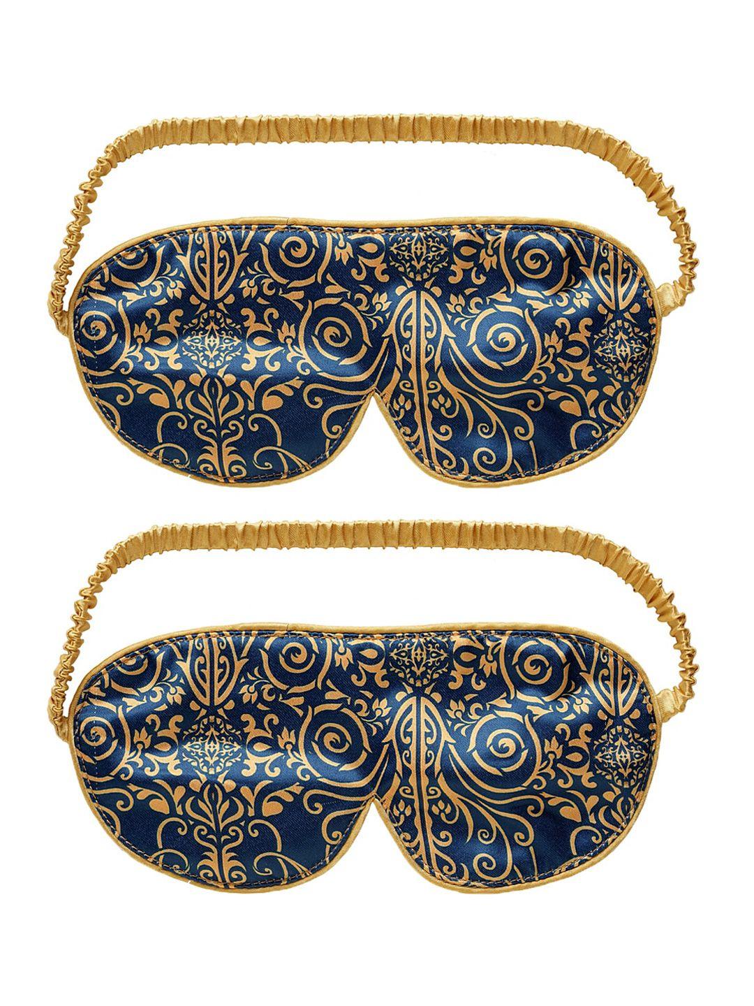 decorealm unisex pack of 2 blue & beige printed travel eye masks