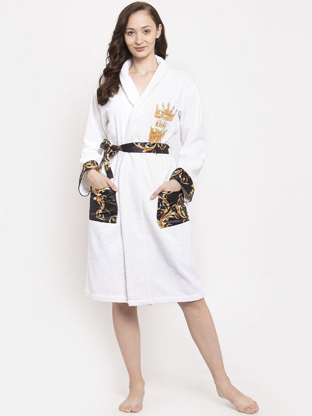 decorealm unisex white & black solid bath robe