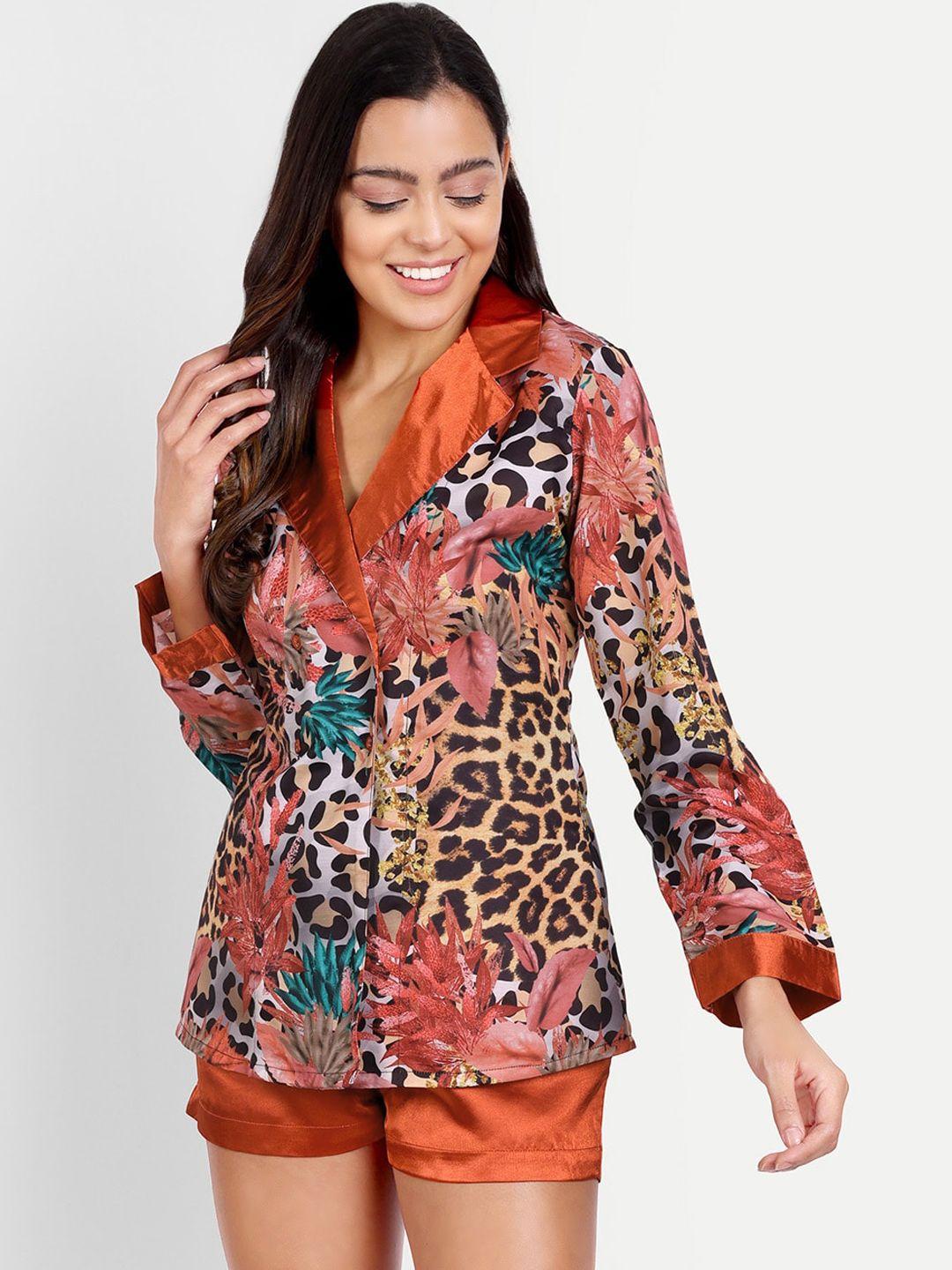 decorealm women animal printed satin night suit