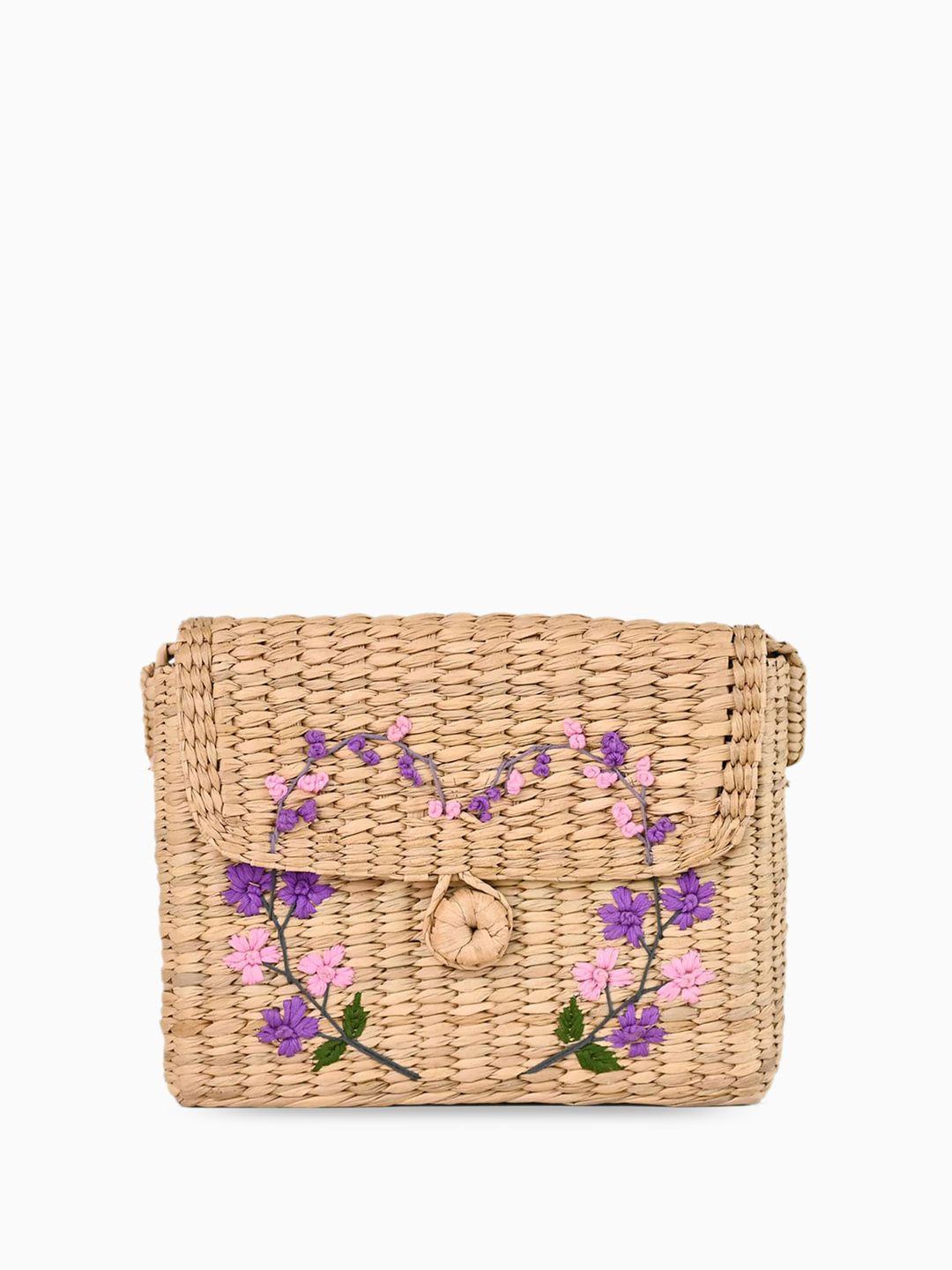 decortwist embroidered structured jute sling bag