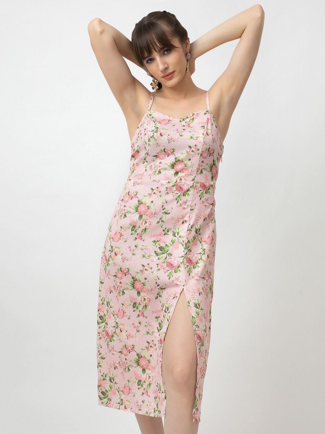 dee monash pink floral crepe sheath sleeveless dress