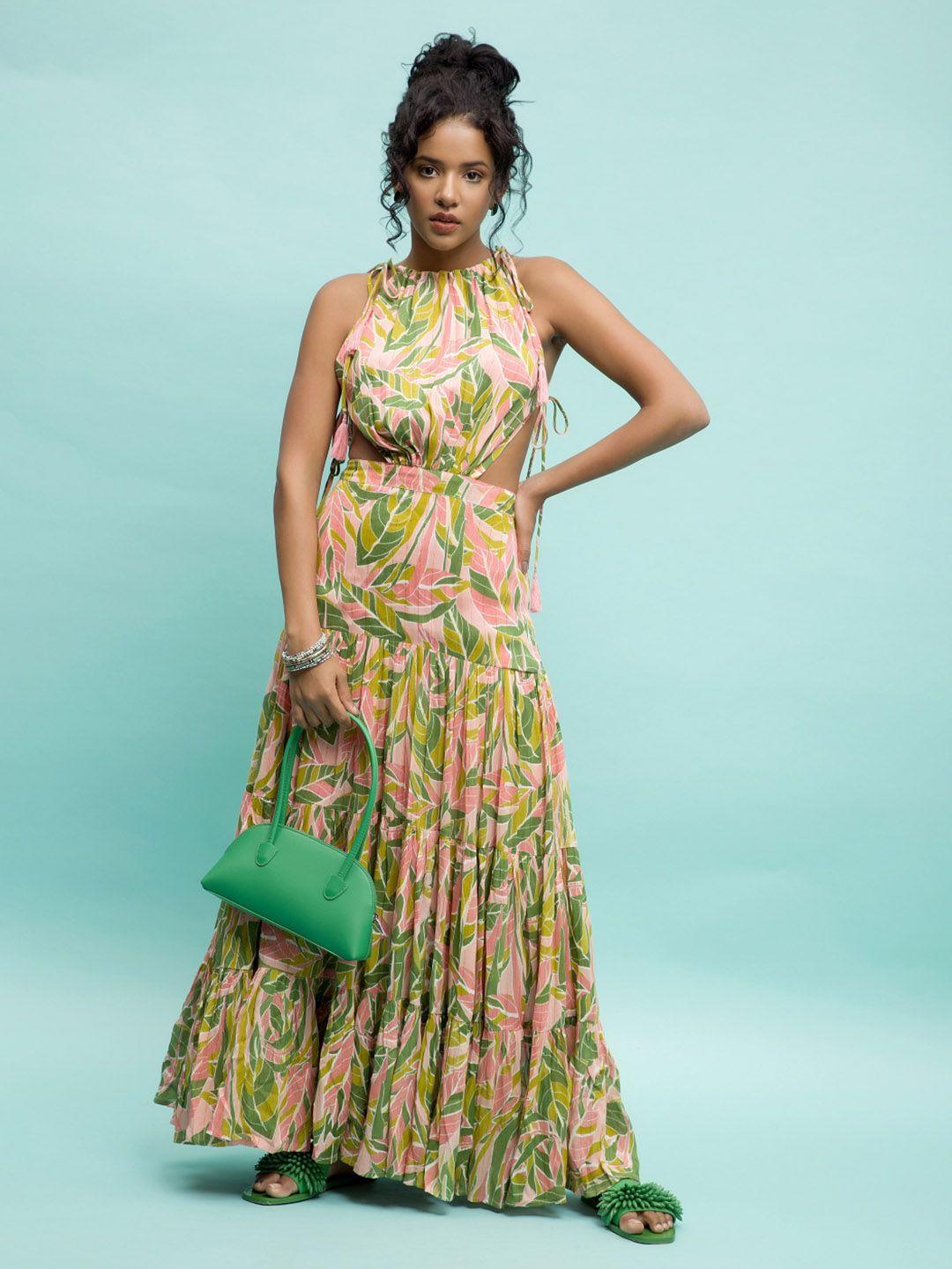 dee monash tropical print puff sleeves a-line mini dress
