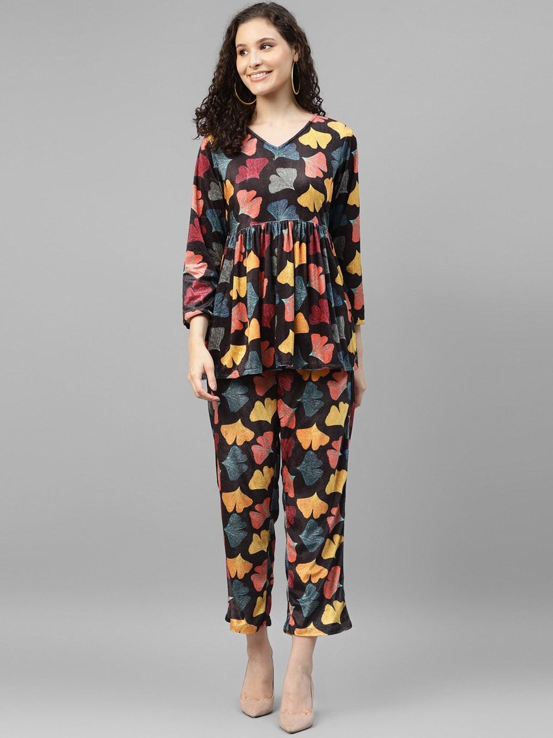 deebaco floral printed peplum style top & trouser