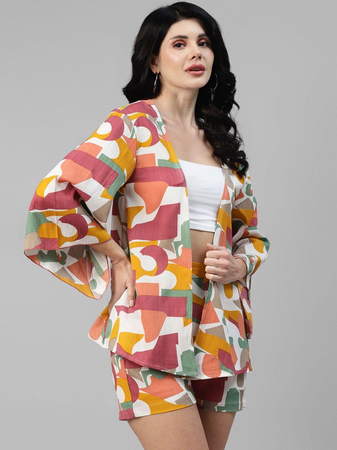 deebaco printed open-front shrug with high-rise shorts co-ords