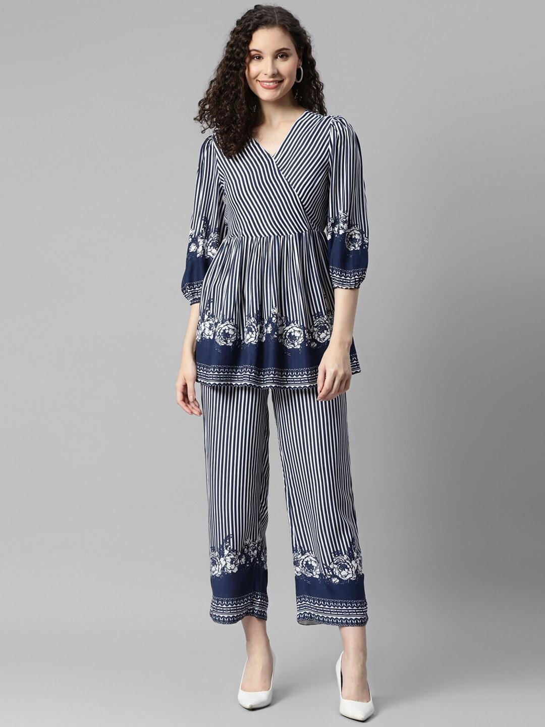 deebaco striped v-neck top and palazzos co-ords
