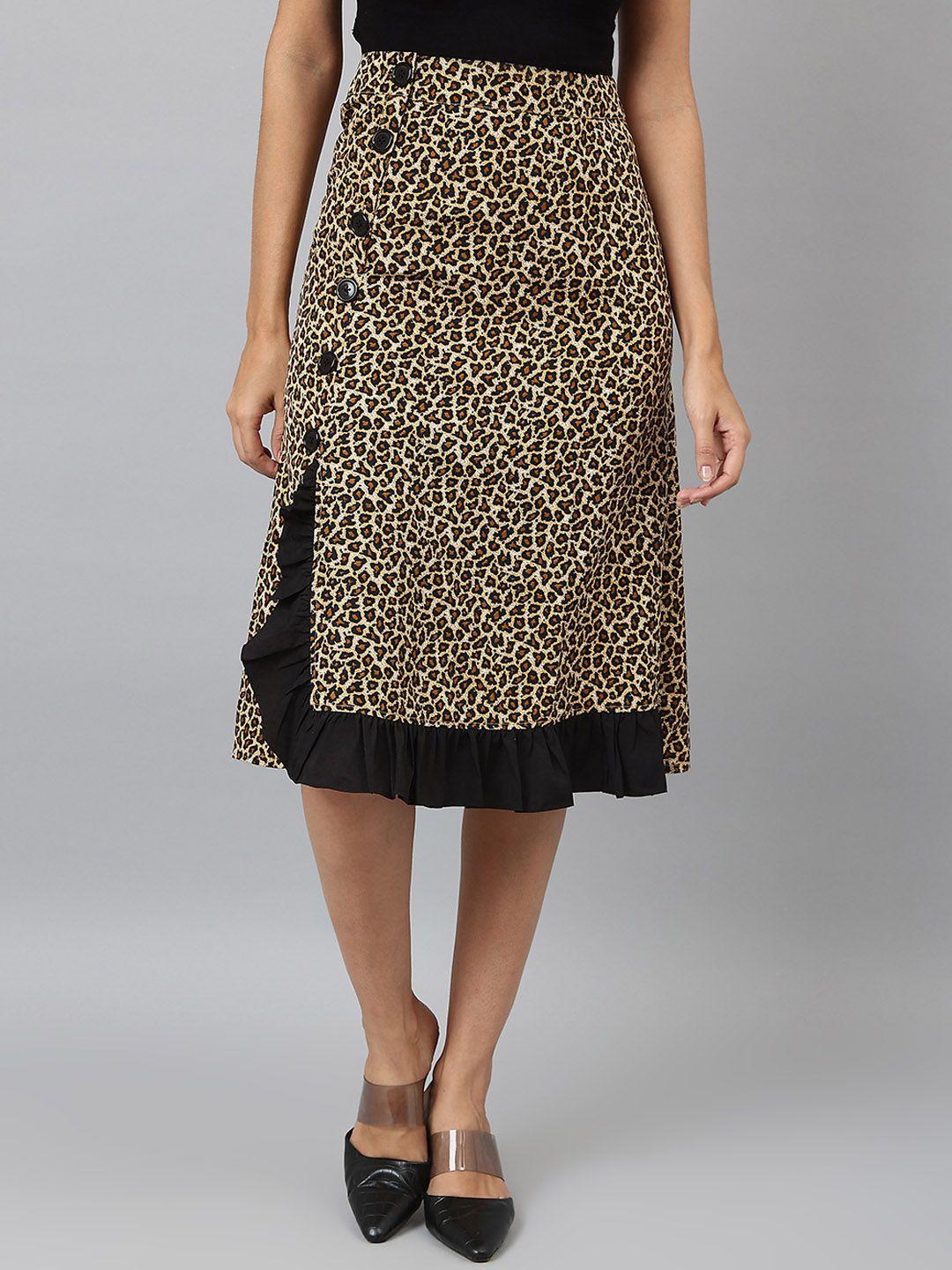 deebaco women brown & black animal printed a-line skirt