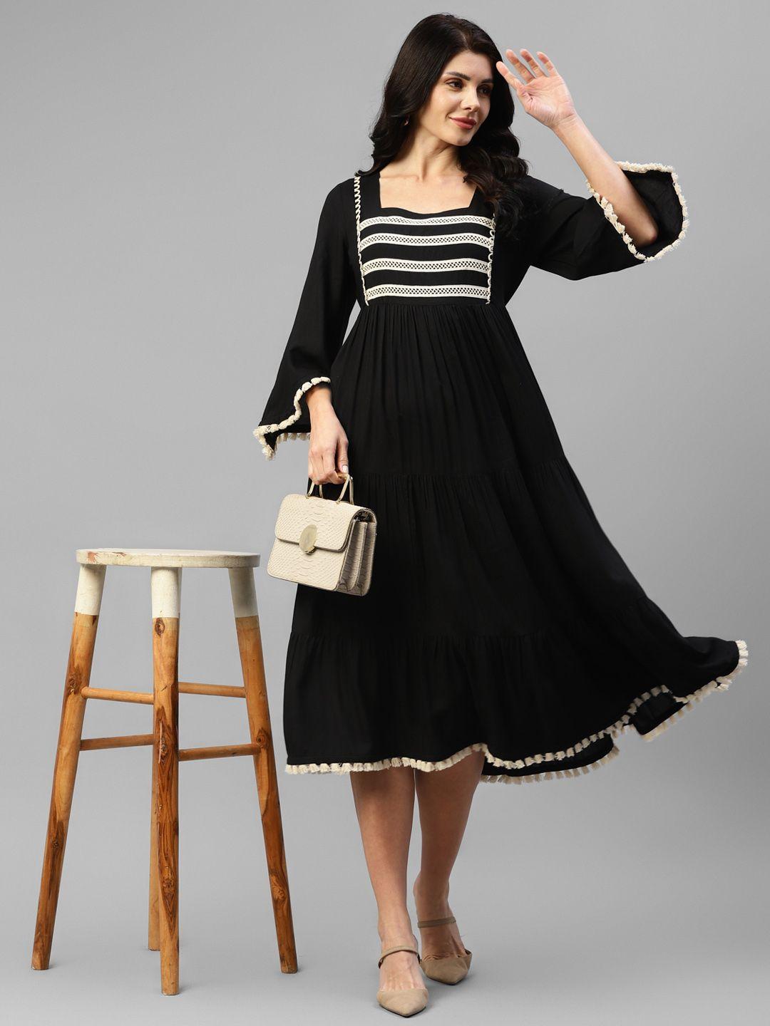 deebaco bell sleeve a-line midi dress