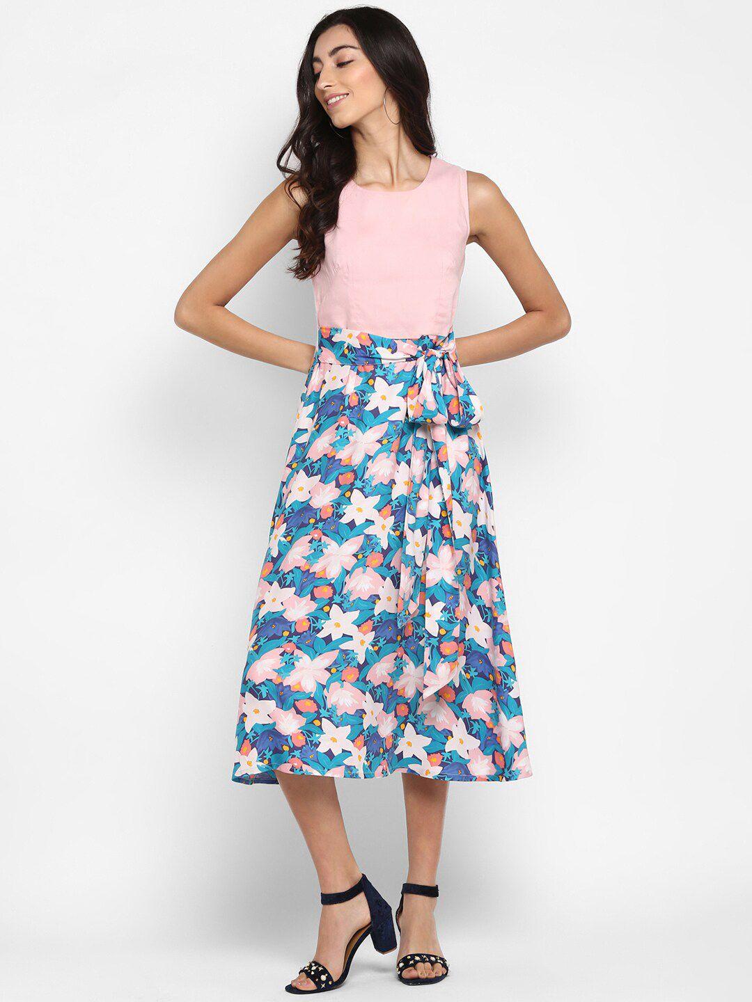 deebaco blue & pink floral midi dress