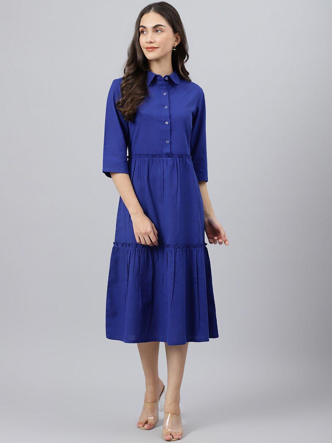 deebaco blue cotton shirt midi dress