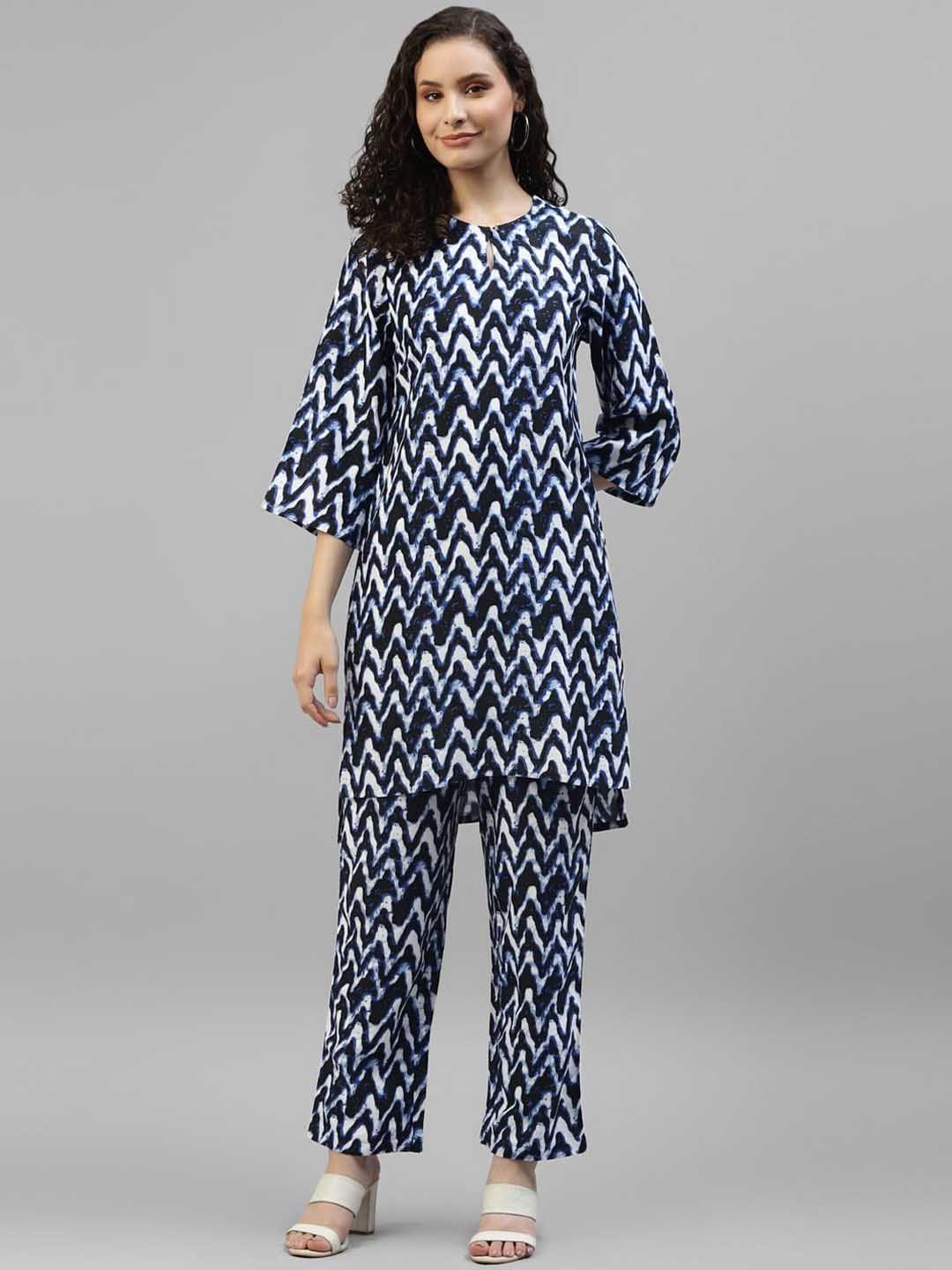 deebaco chevron printed tunic with trousers co-ords