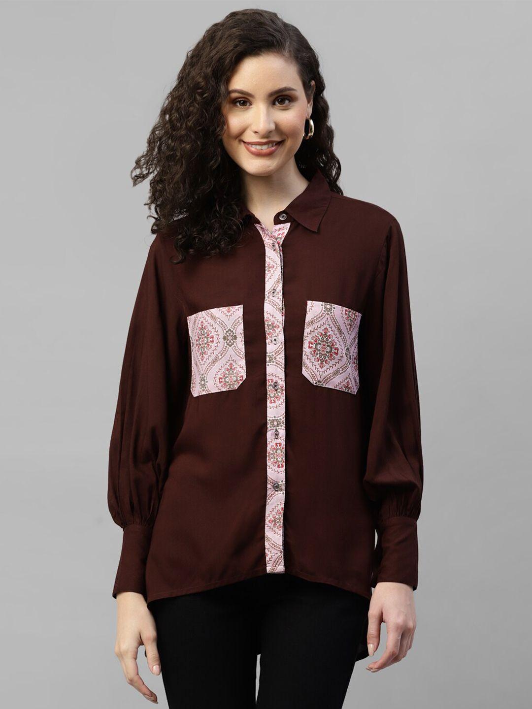 deebaco classic printed pocket high-low casual shirt