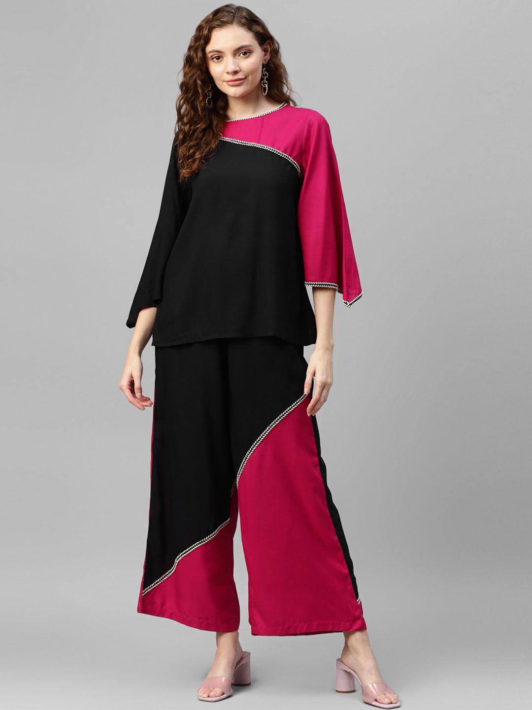 deebaco colourblocked round neck tunic with palazzos