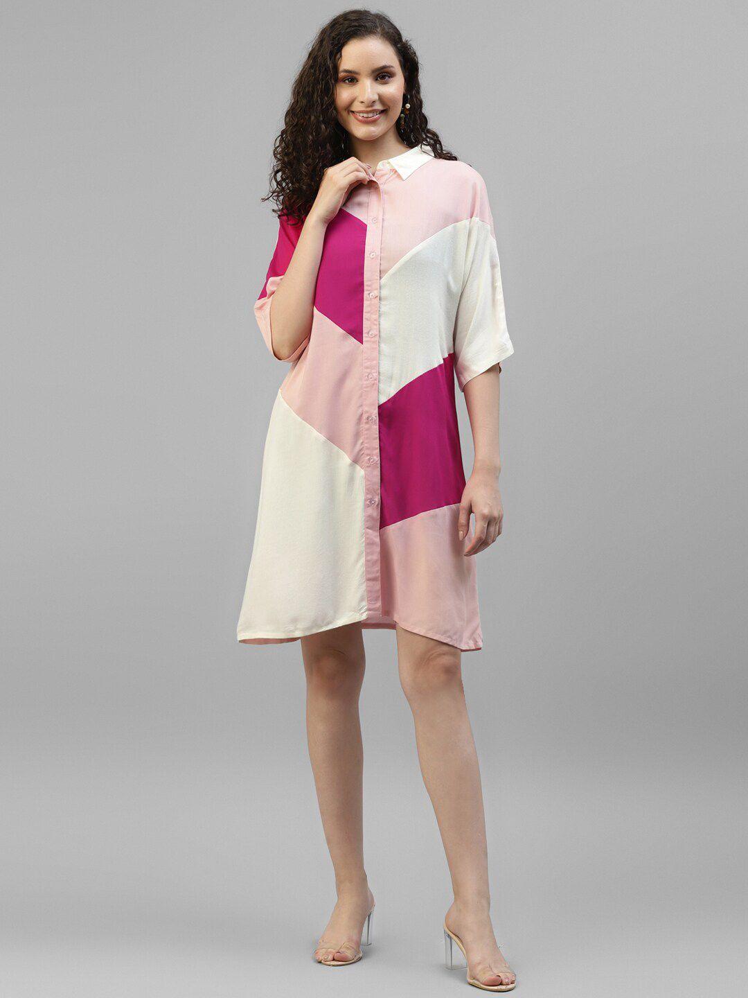 deebaco colourblocked shirt collar shirt dress