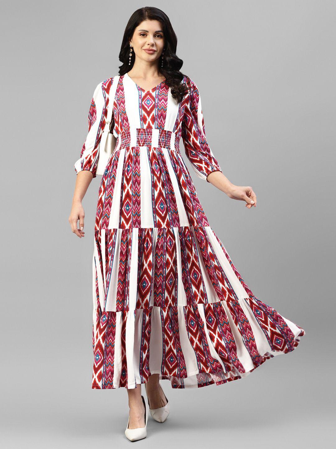 deebaco ethnic motifs print flared sleeve maxi dress