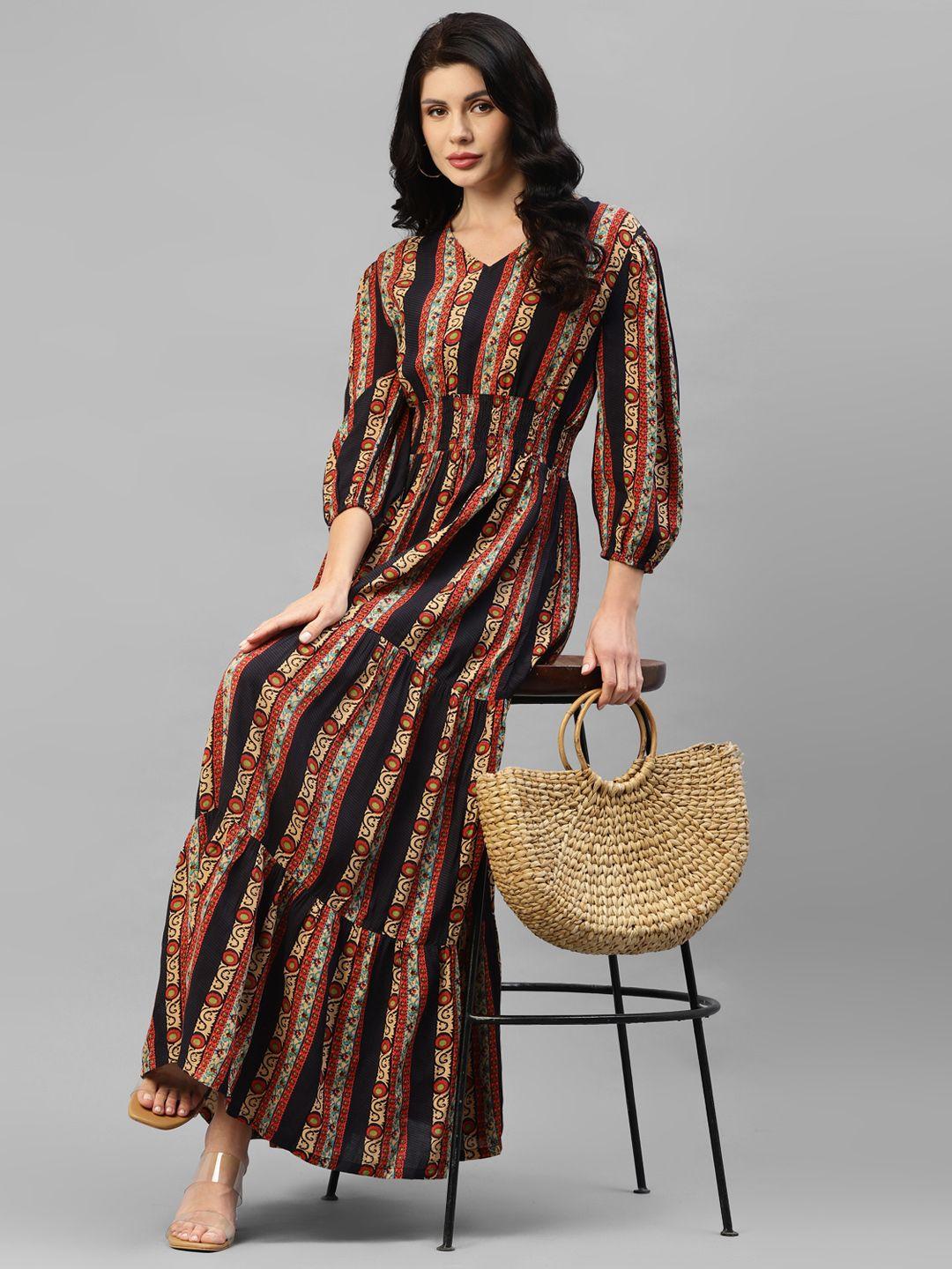 deebaco ethnic motifs print puff sleeve maxi dress