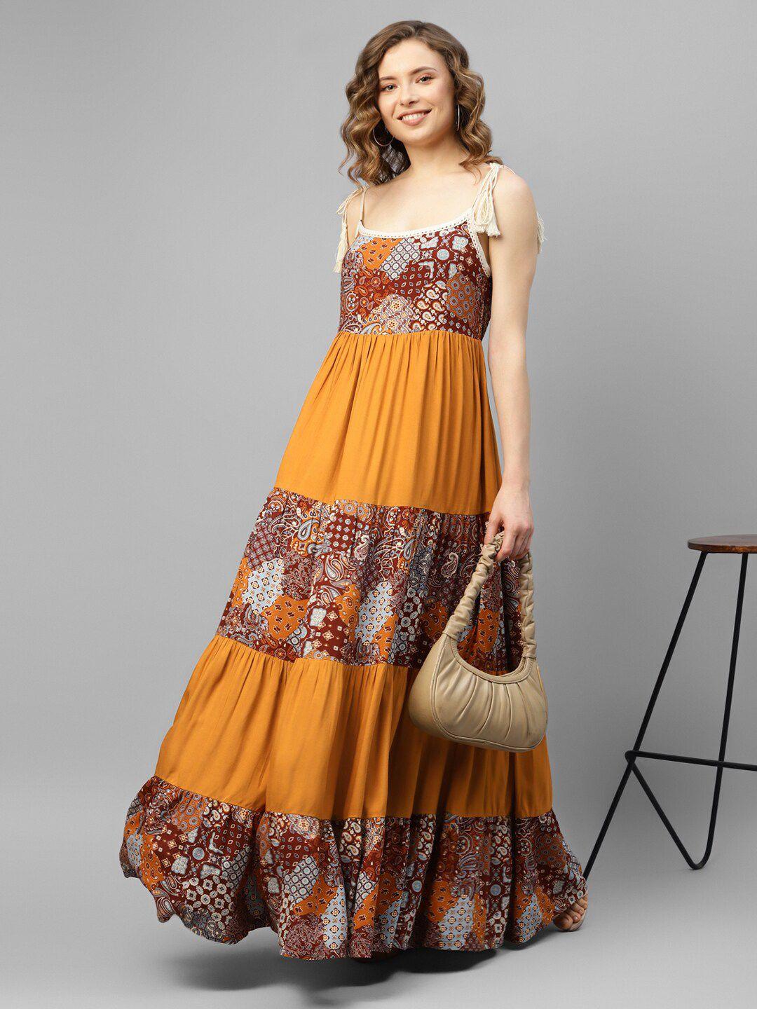 deebaco ethnic motifs print tiered maxi dress