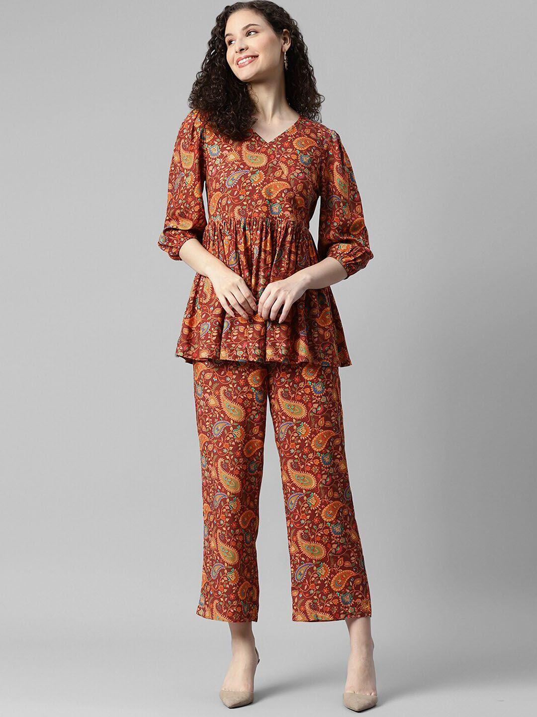 deebaco ethnic motifs printed top and trouser