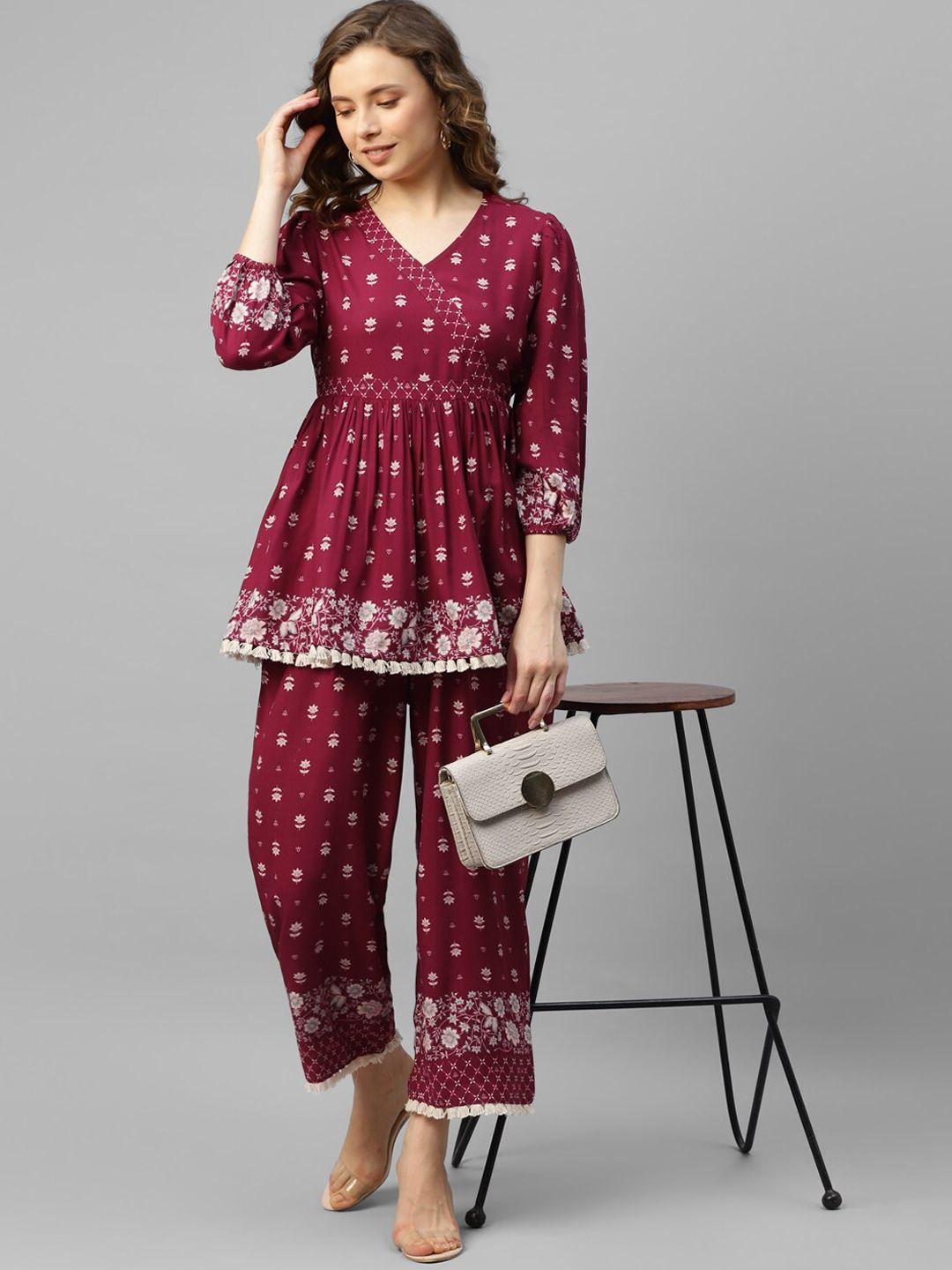 deebaco ethnic motifs printed tunic with trousers co-ords