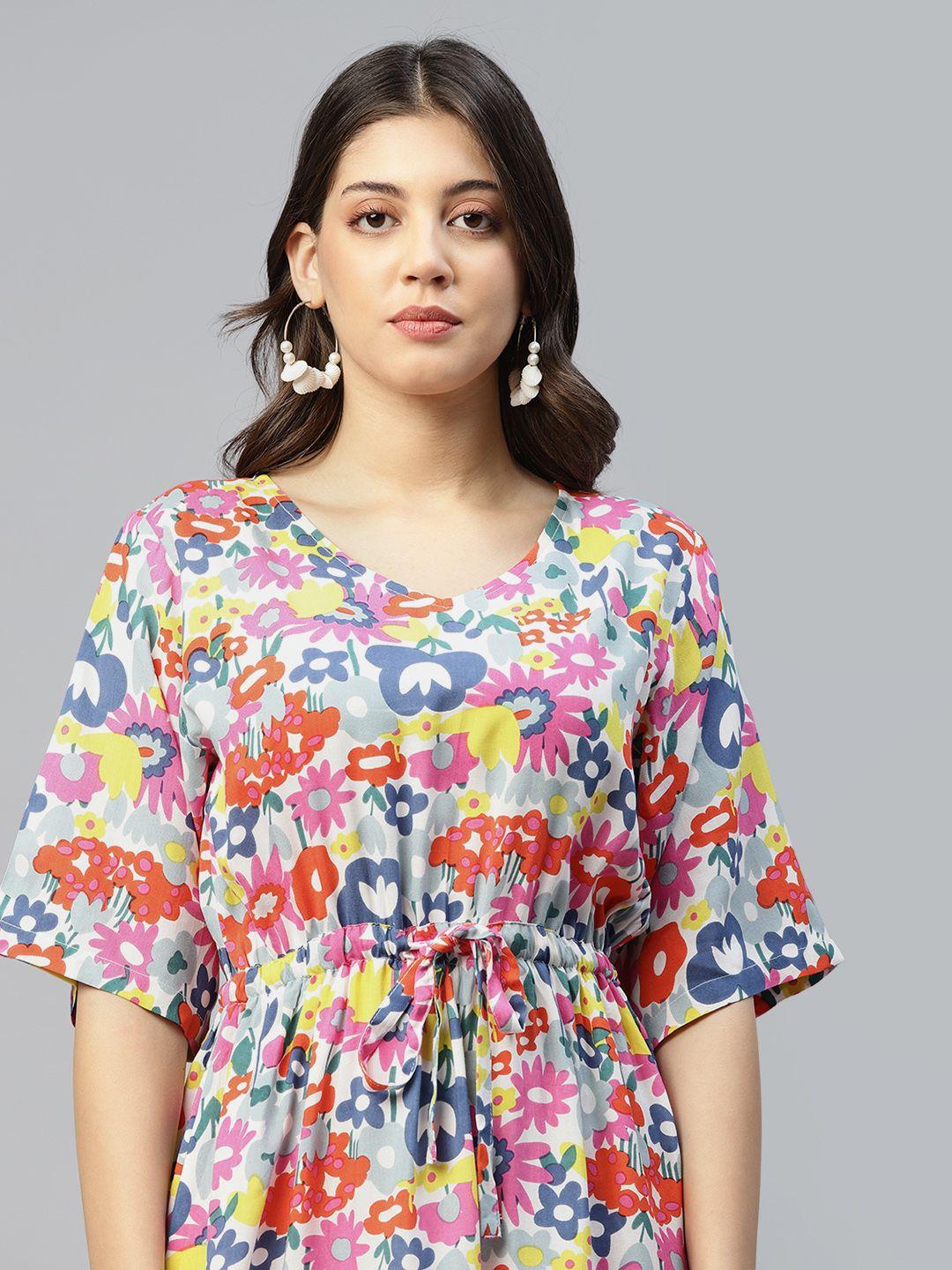 deebaco floral print v-neck extended sleeves fit & flare dress