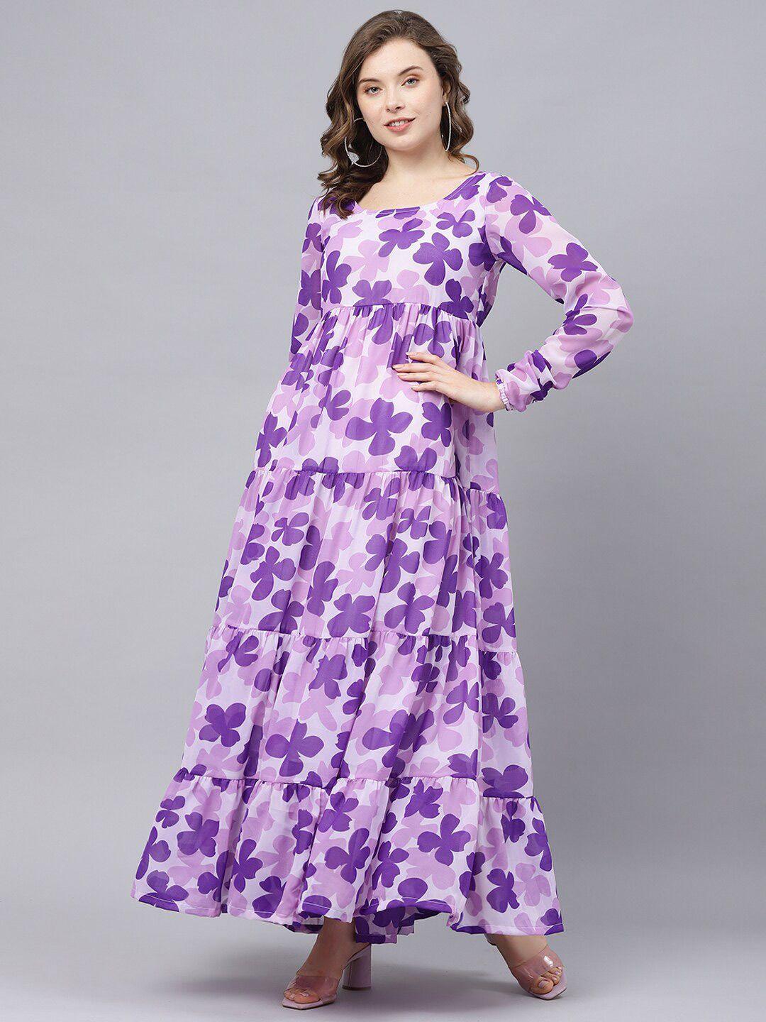 deebaco floral printed georgette tiered fit & flare maxi dress