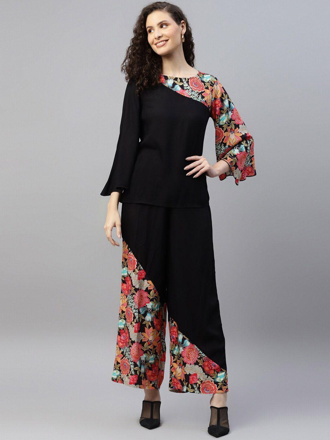 deebaco floral printed round neck top & palazzo