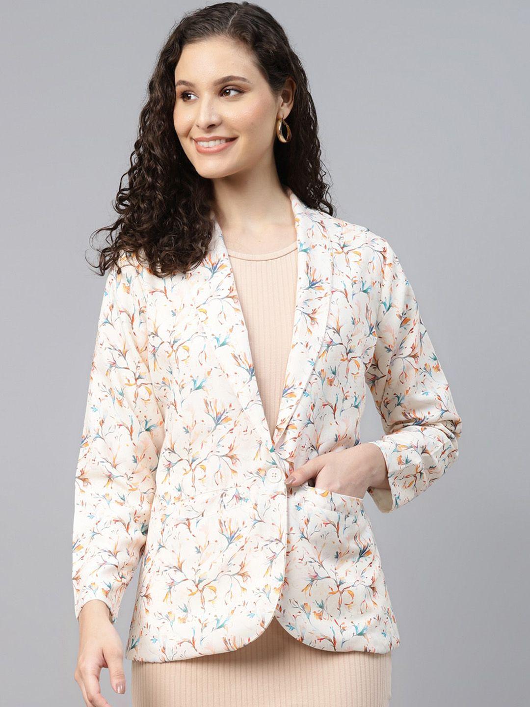 deebaco floral printed shawl collar cotton single-breasted blazer