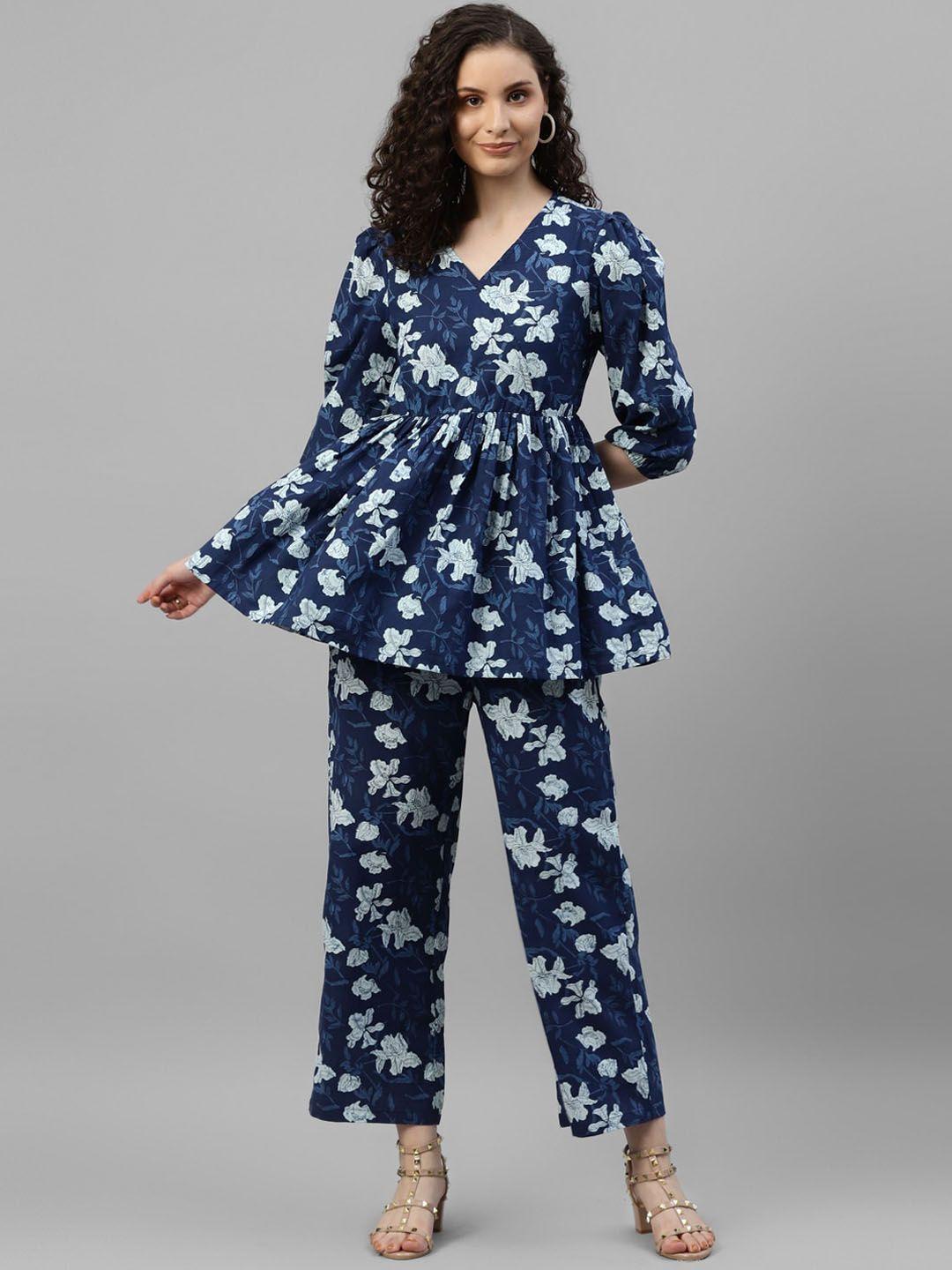 deebaco floral printed top & trousers co-ord set