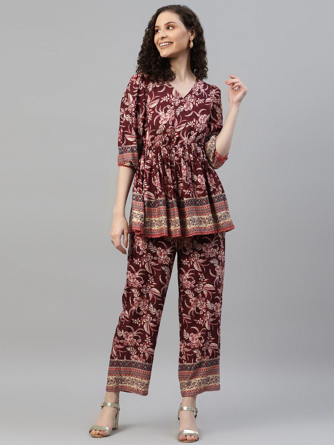 deebaco floral printed top with trouser