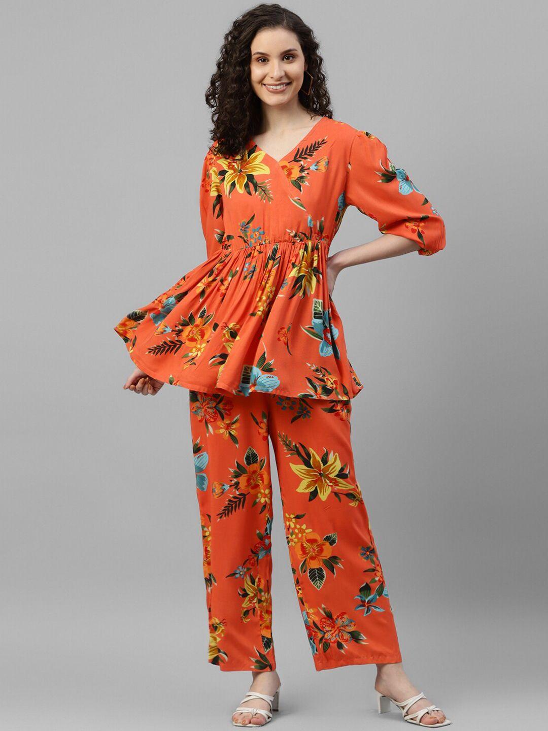 deebaco floral printed tunic & trouser co-ords