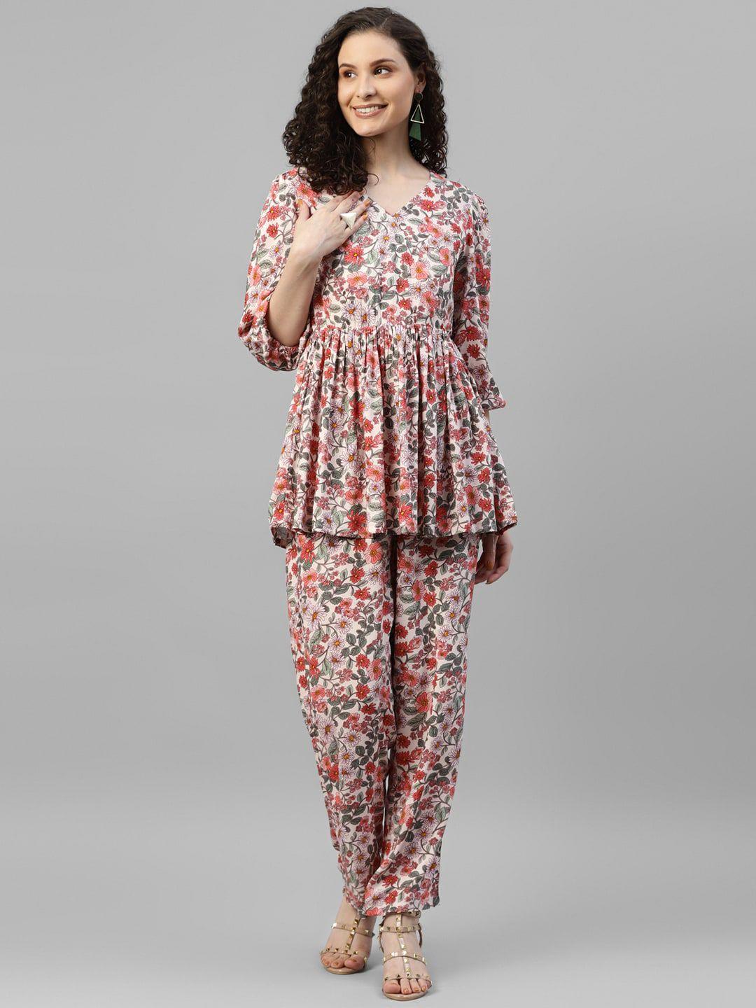 deebaco floral printed tunic & trouser co-ords