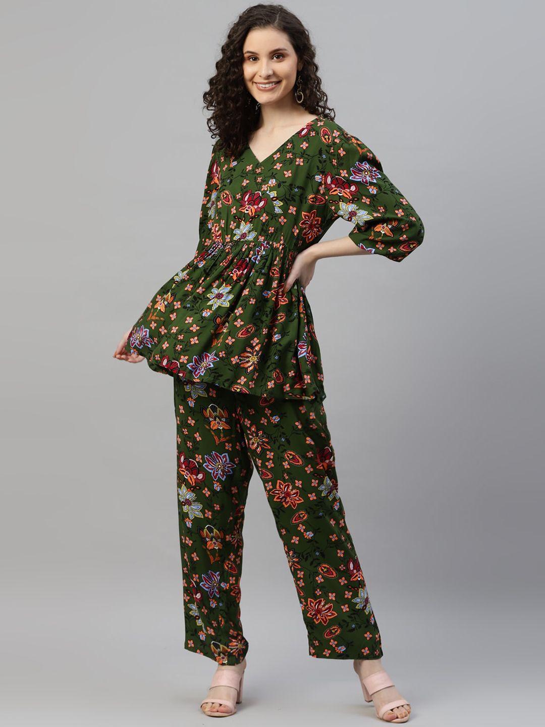 deebaco floral printed tunic & trouser