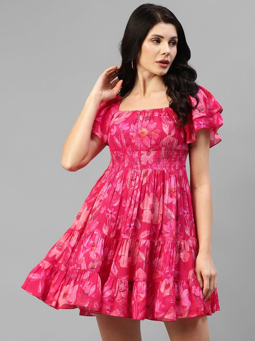 deebaco floral puff sleeve fit & flare dress