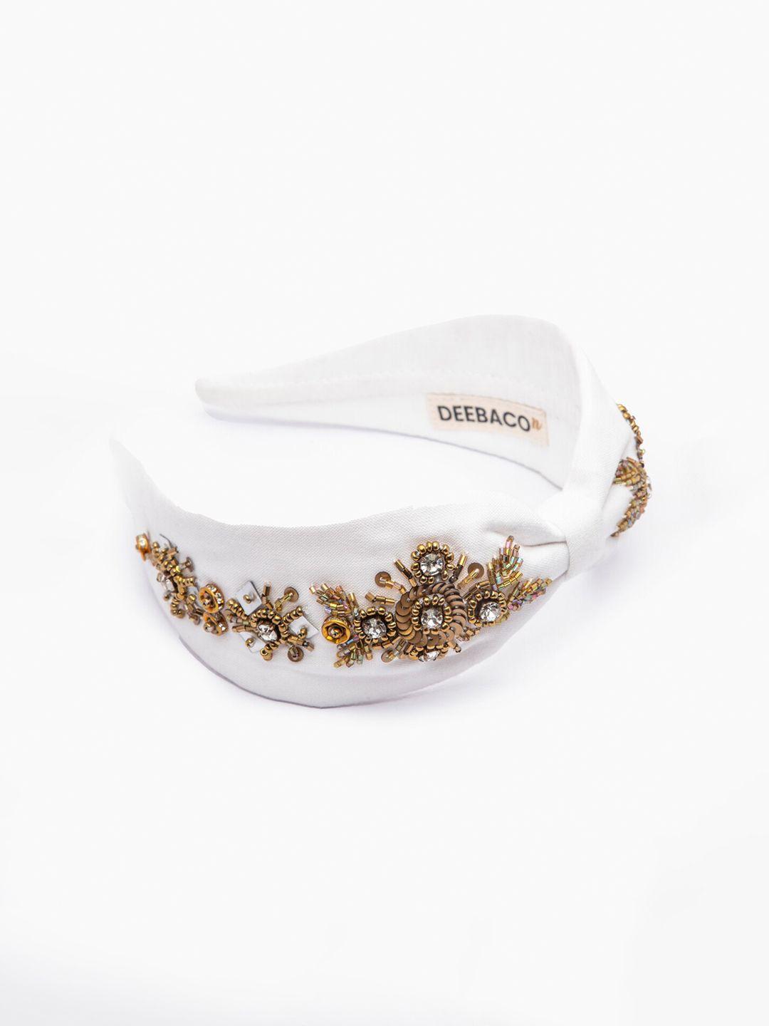 deebaco girls white & gold-toned embellished hairband