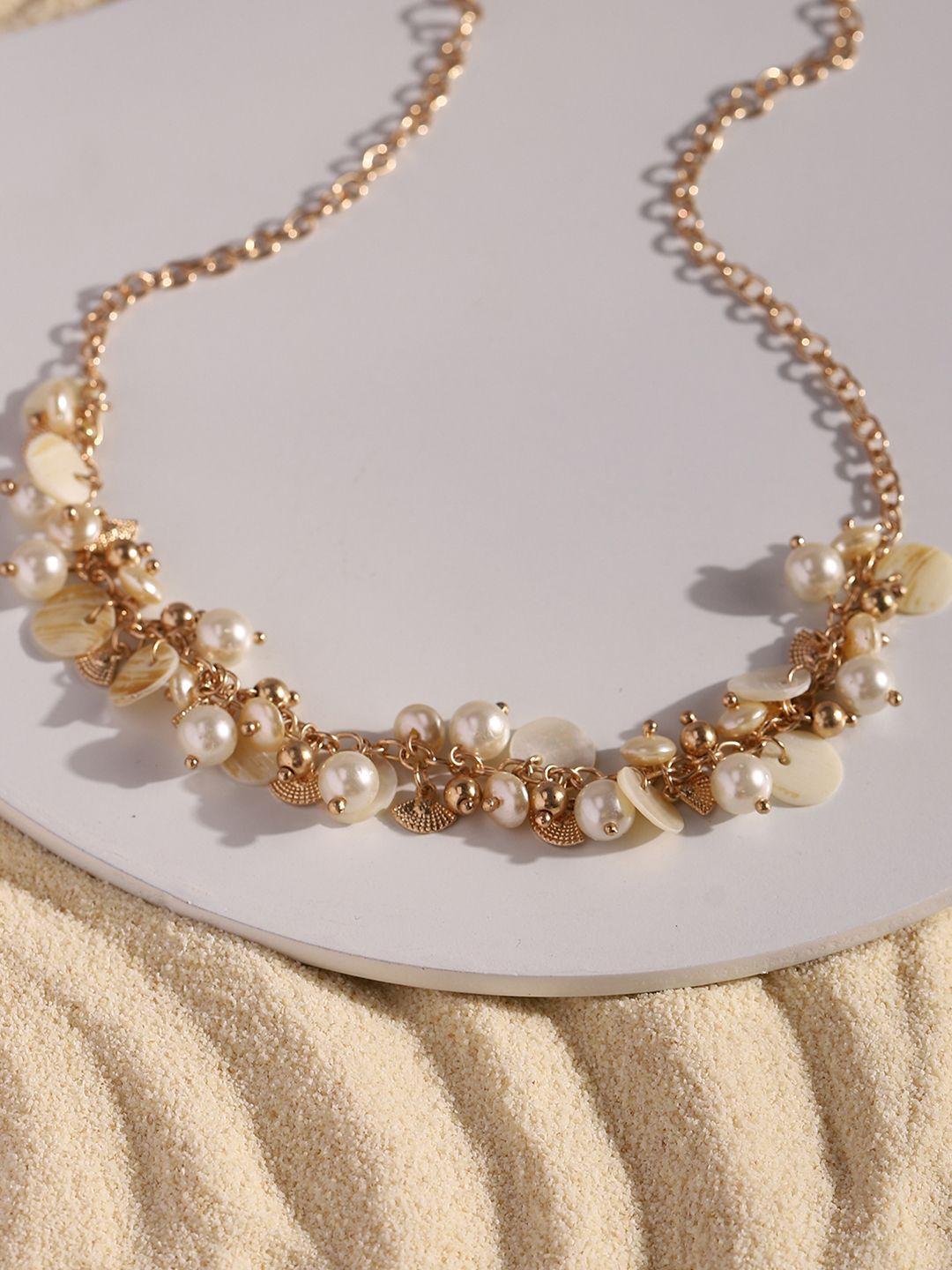 deebaco gold-toned & off white delicate pearls shore necklace