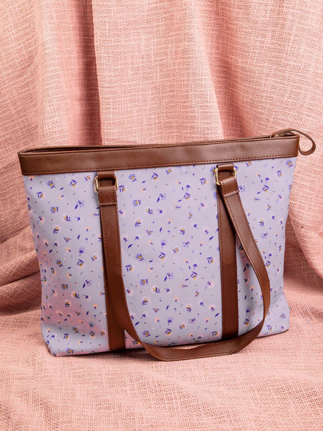 deebaco lavender floral printed oversized tote bag