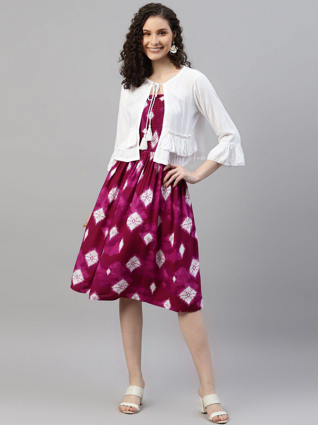 deebaco magenta print bell sleeve fit & flare dress