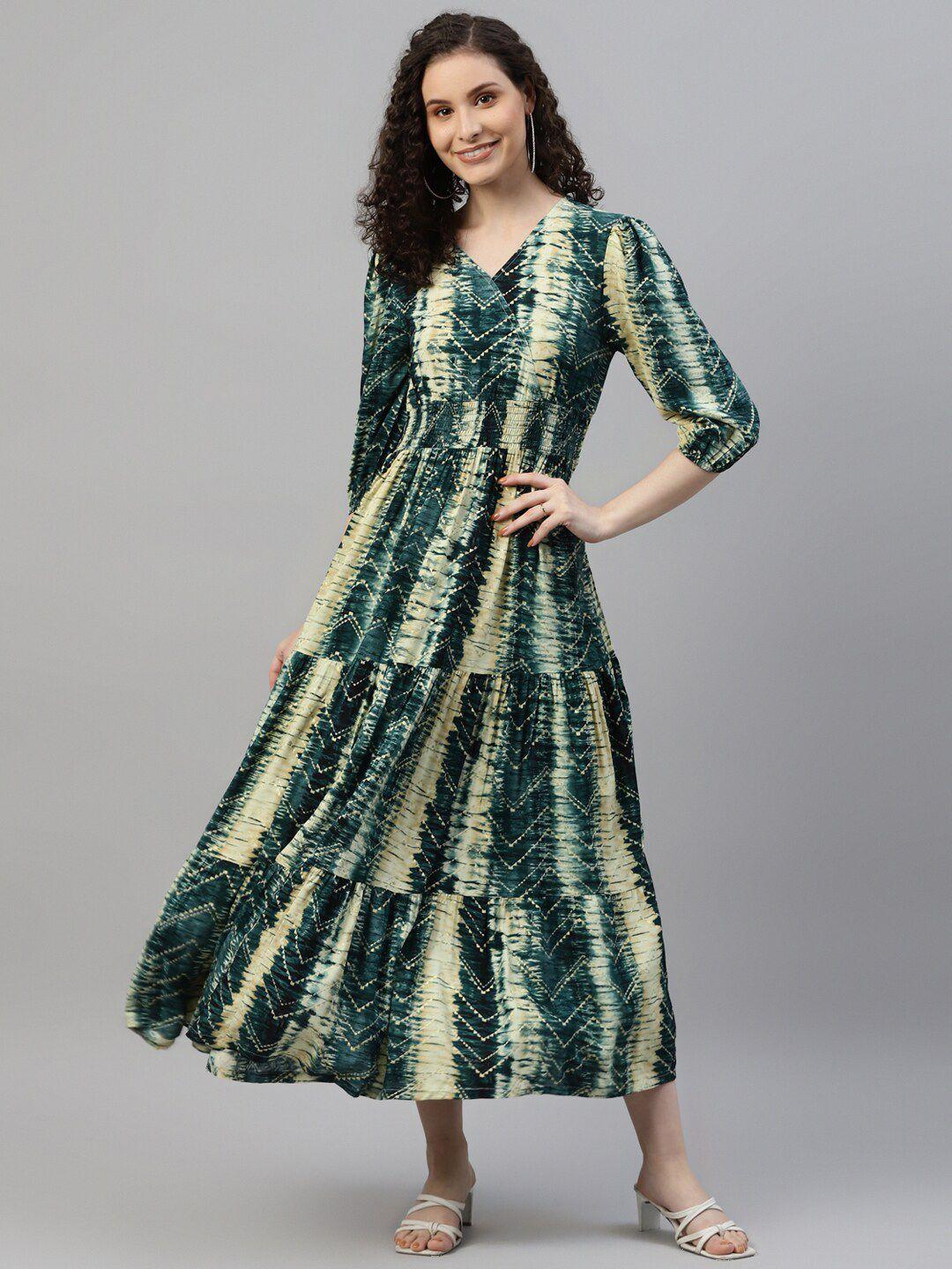 deebaco multicoloured ethnic motifs print puff sleeve maxi dress