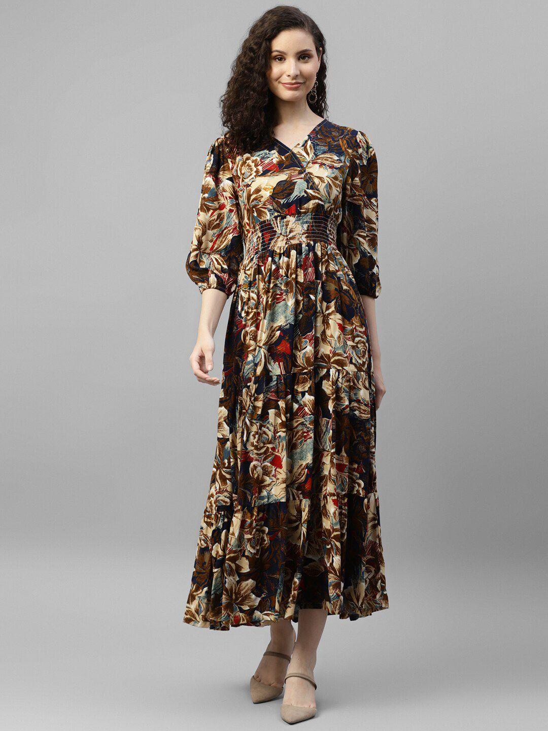 deebaco multicoloured floral print fit & flare maxi dress