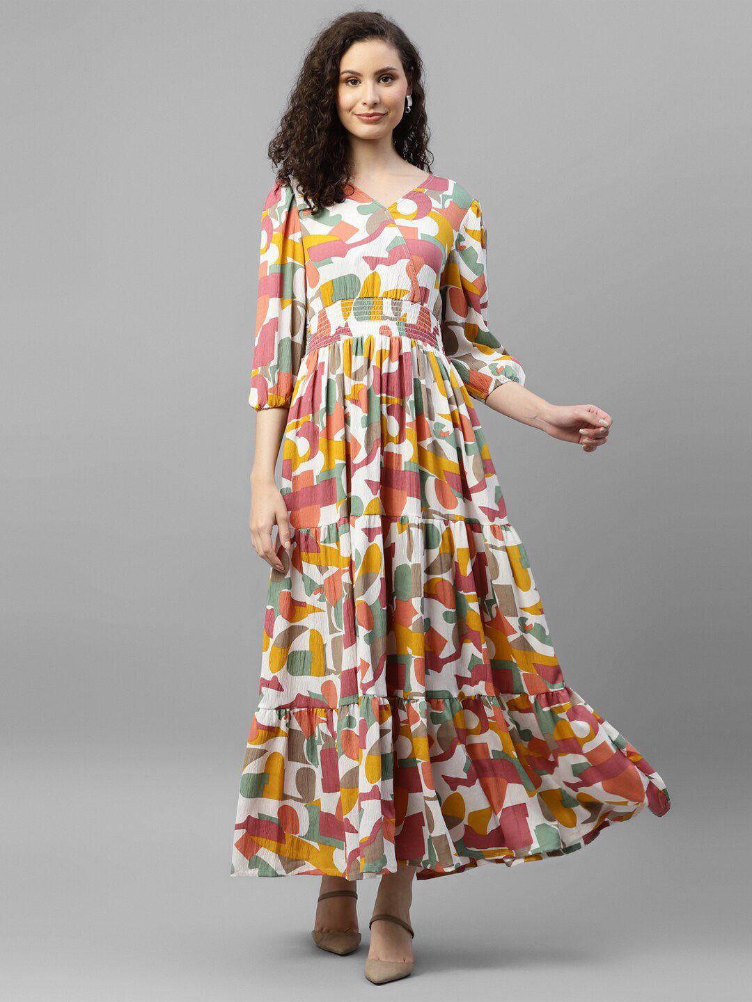 deebaco multicoloured print puff sleeve fit & flare maxi dress