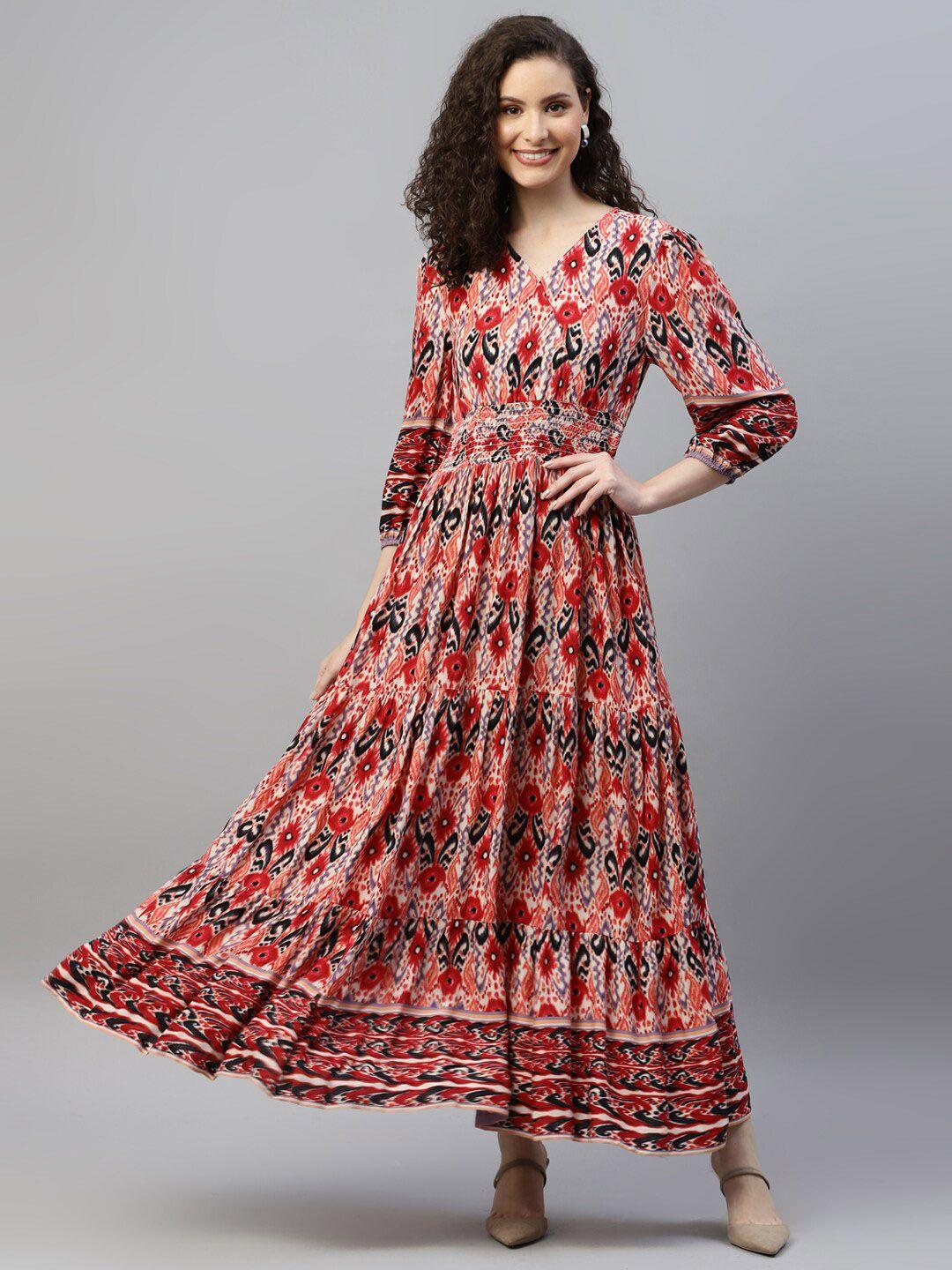 deebaco multicoloured print puff sleeve fit & flare maxi dress