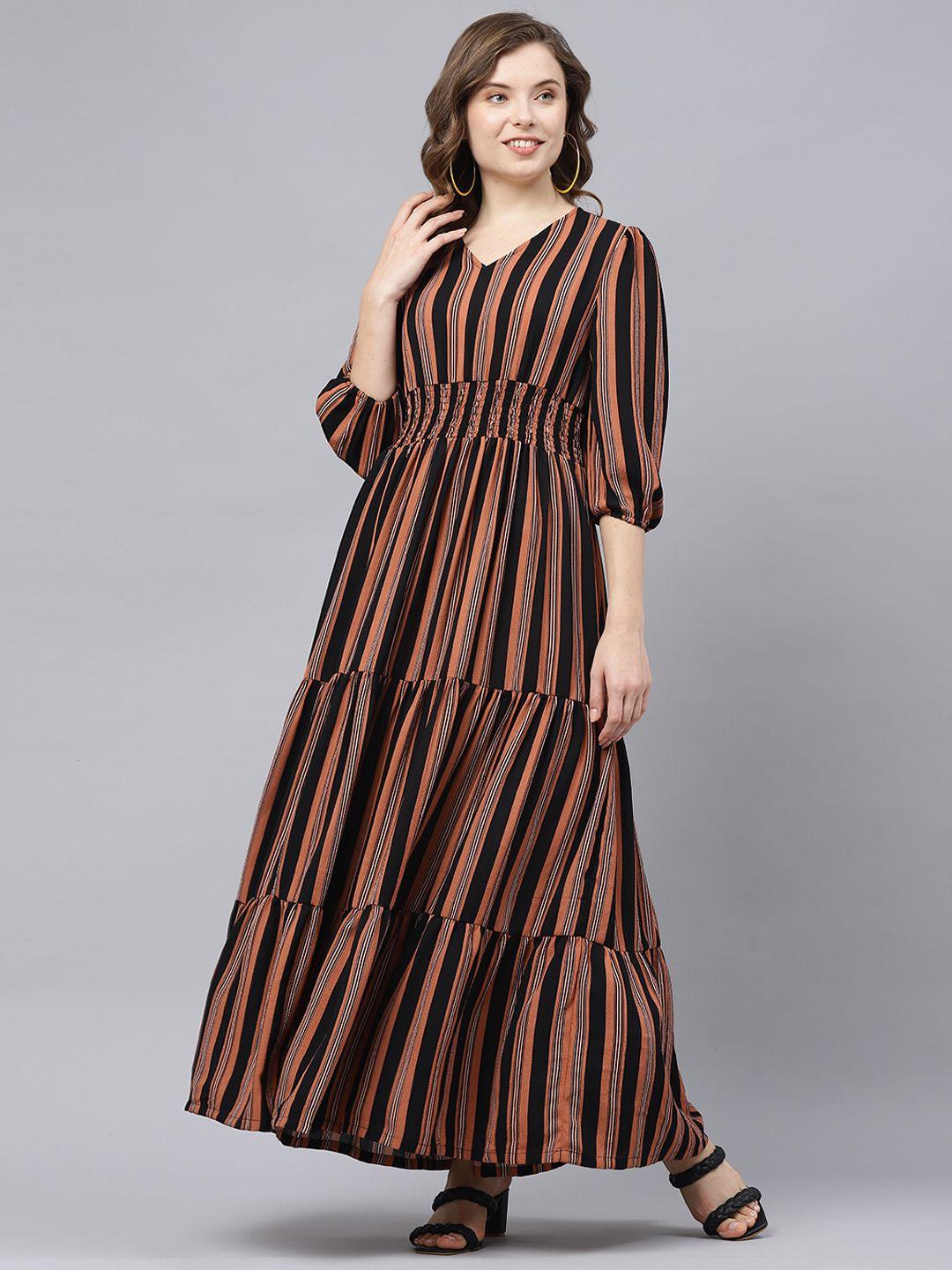 deebaco multicoloured striped puff sleeve maxi dress