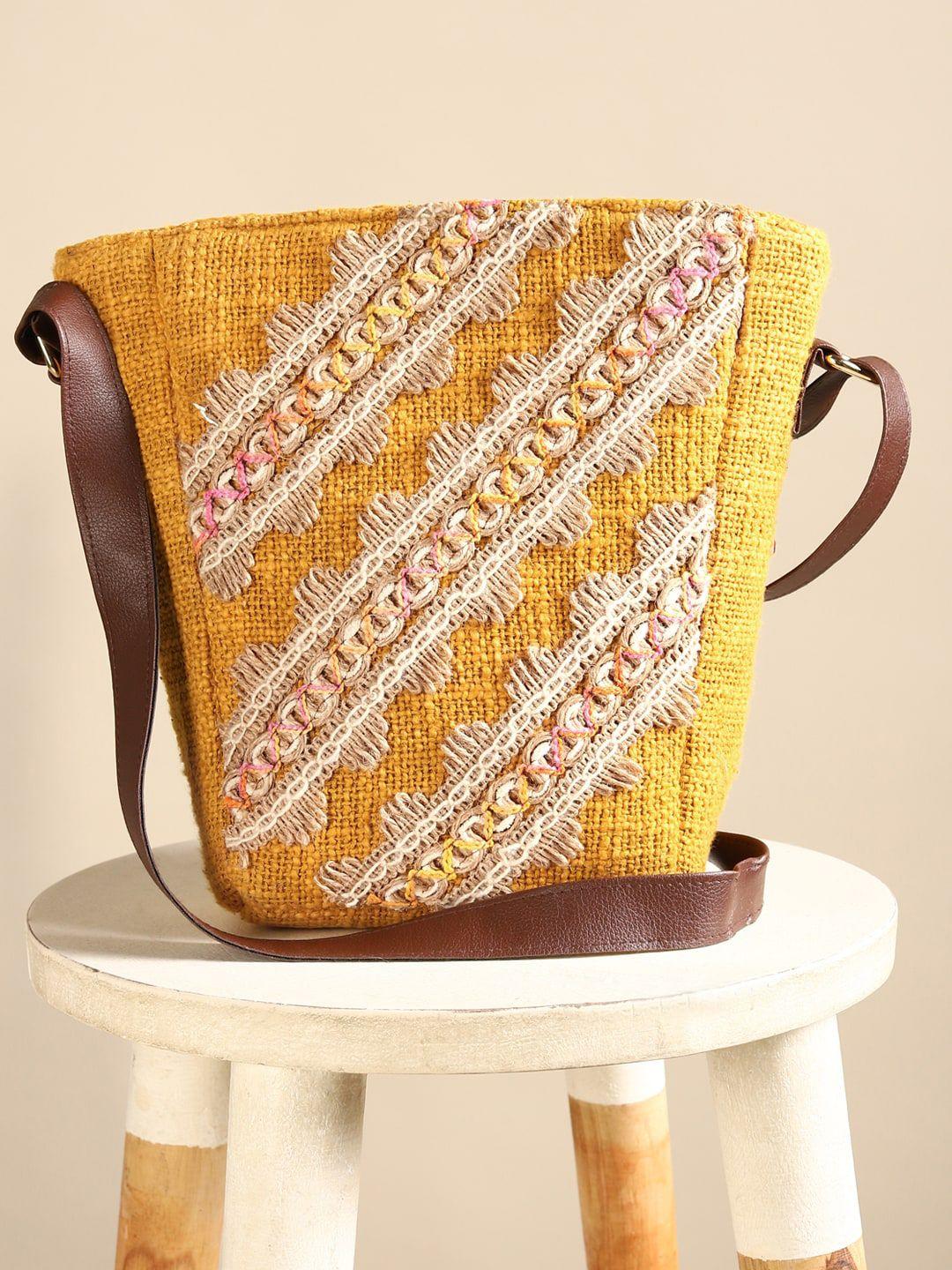 deebaco mustard structured sling bag with fringed